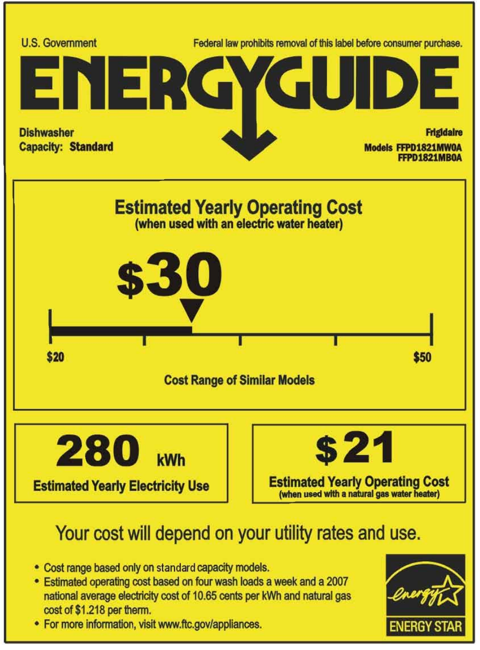 FRIGIDAIRE FFPD1821MW User Manual | 1 page