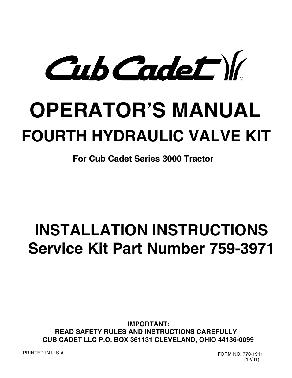 Cub Cadet 759-3971 User Manual | 9 pages