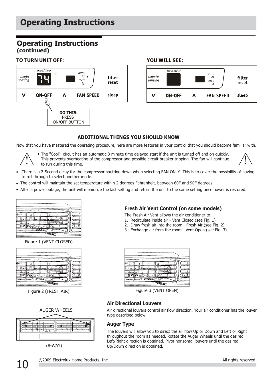 Operating instructions | FRIGIDAIRE FRA226ST2 User Manual | Page 10 / 13