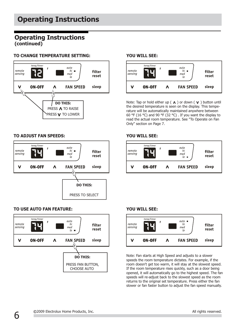 Operating instructions | FRIGIDAIRE FRA226ST2 User Manual | Page 6 / 13