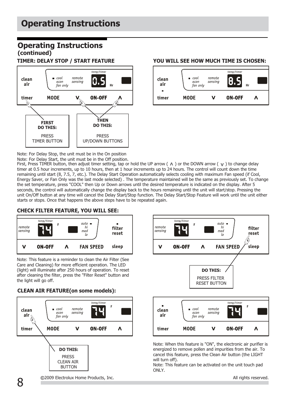 Operating instructions | FRIGIDAIRE FRA226ST2 User Manual | Page 8 / 13