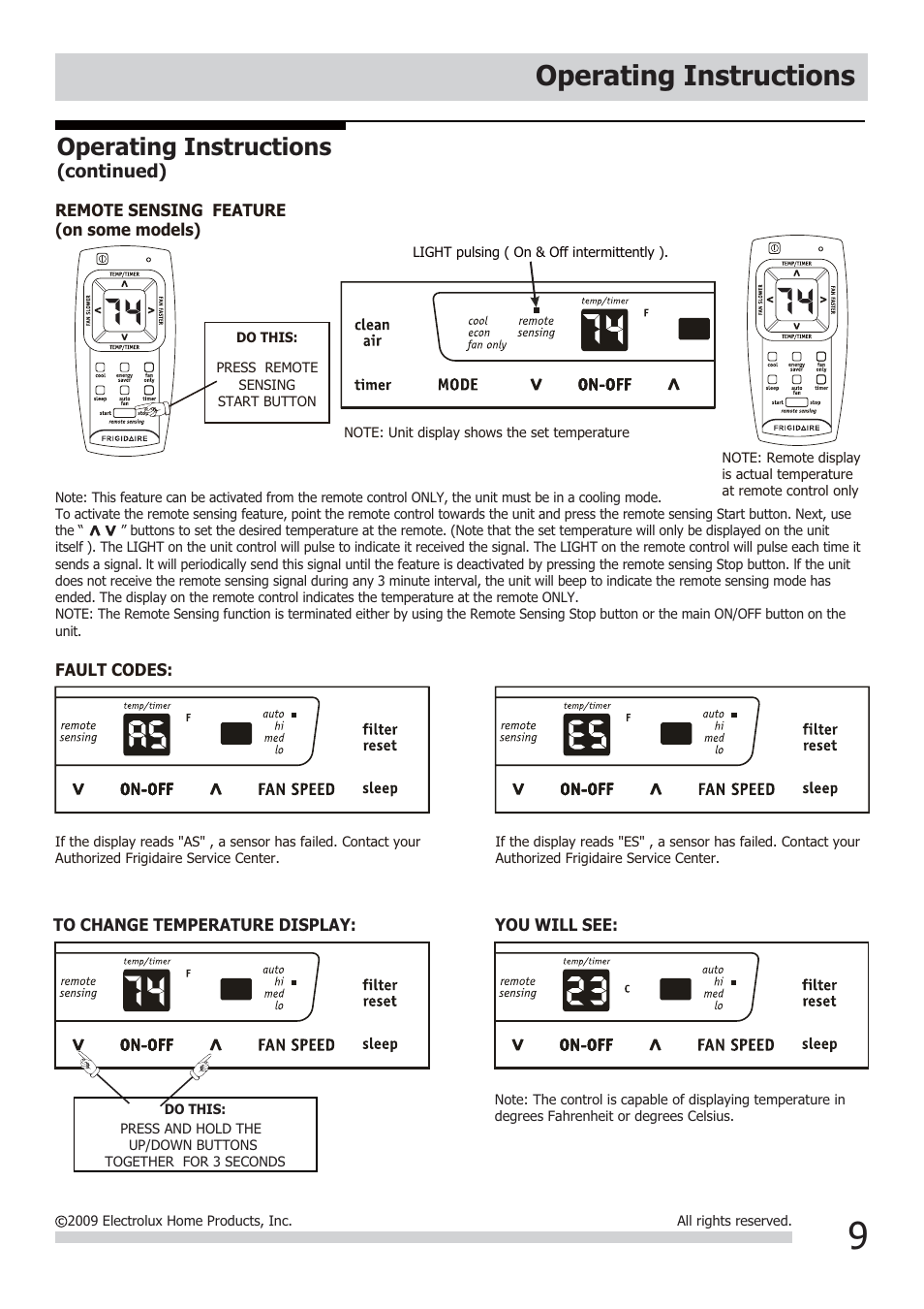 Operating instructions | FRIGIDAIRE FRA226ST2 User Manual | Page 9 / 13