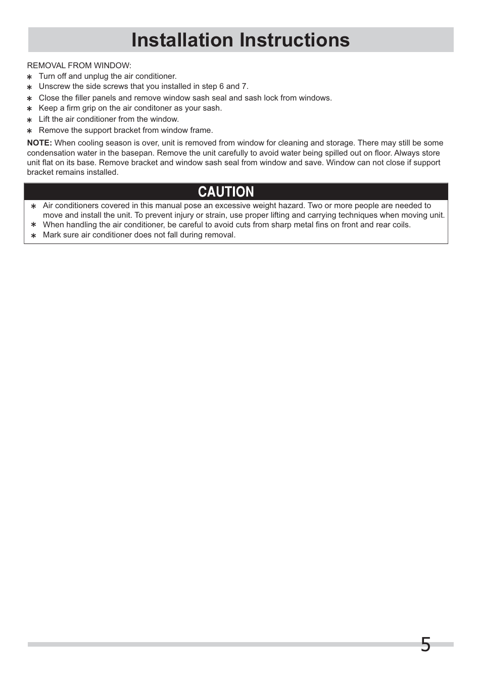5installation instructions | FRIGIDAIRE FRA064VU1 User Manual | Page 5 / 5
