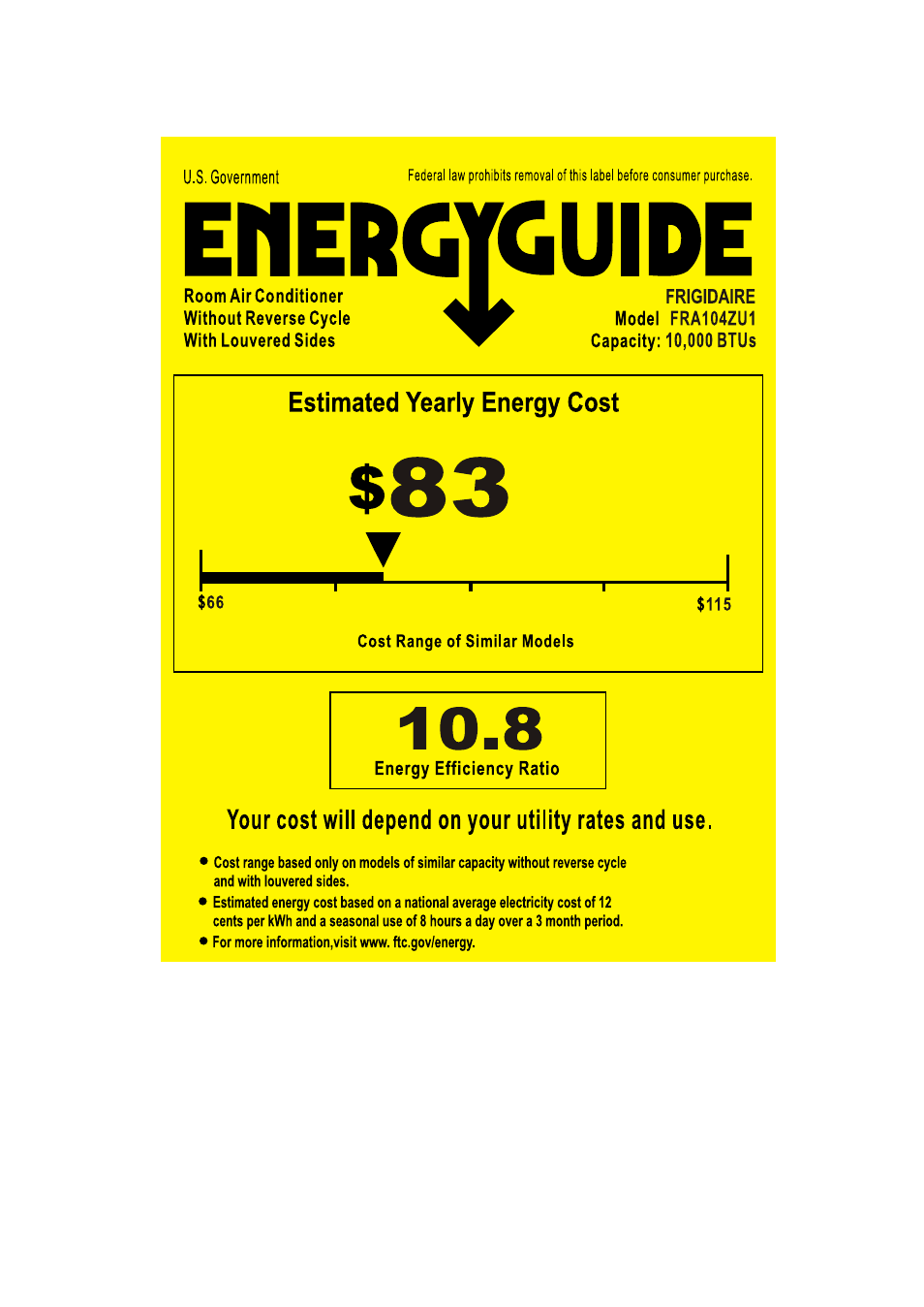 FRIGIDAIRE FRA104ZU1 User Manual | 1 page