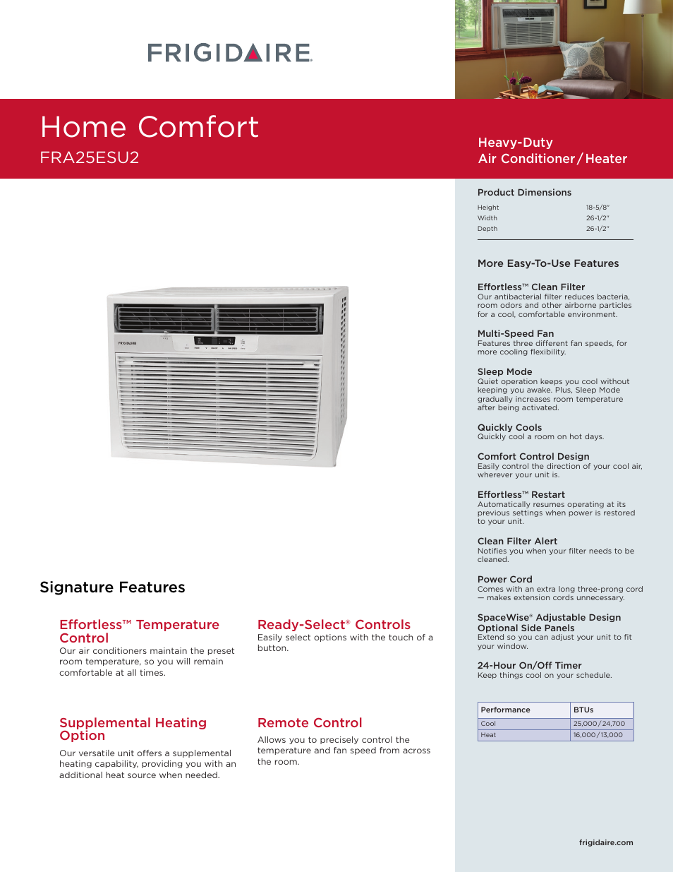 FRIGIDAIRE FRA25ESU2 User Manual | 2 pages