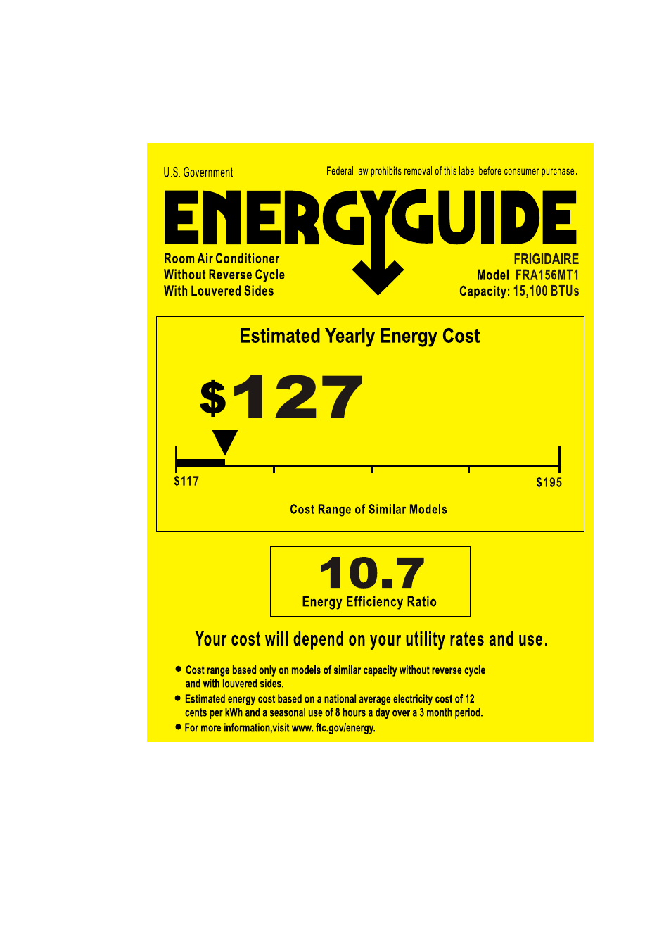 FRIGIDAIRE FRA156MT1 User Manual | 1 page