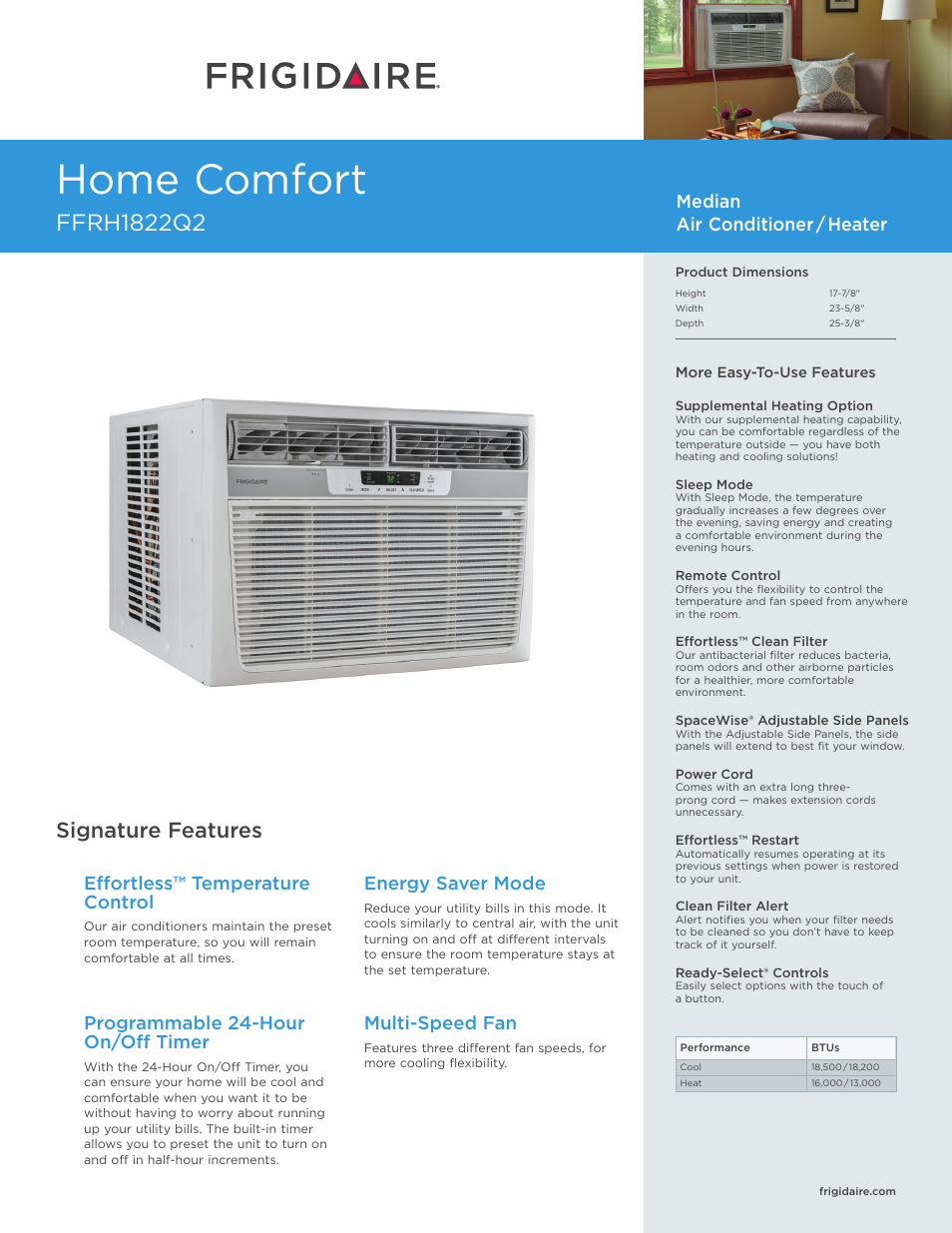 FRIGIDAIRE FFRH1822Q2 User Manual | 2 pages