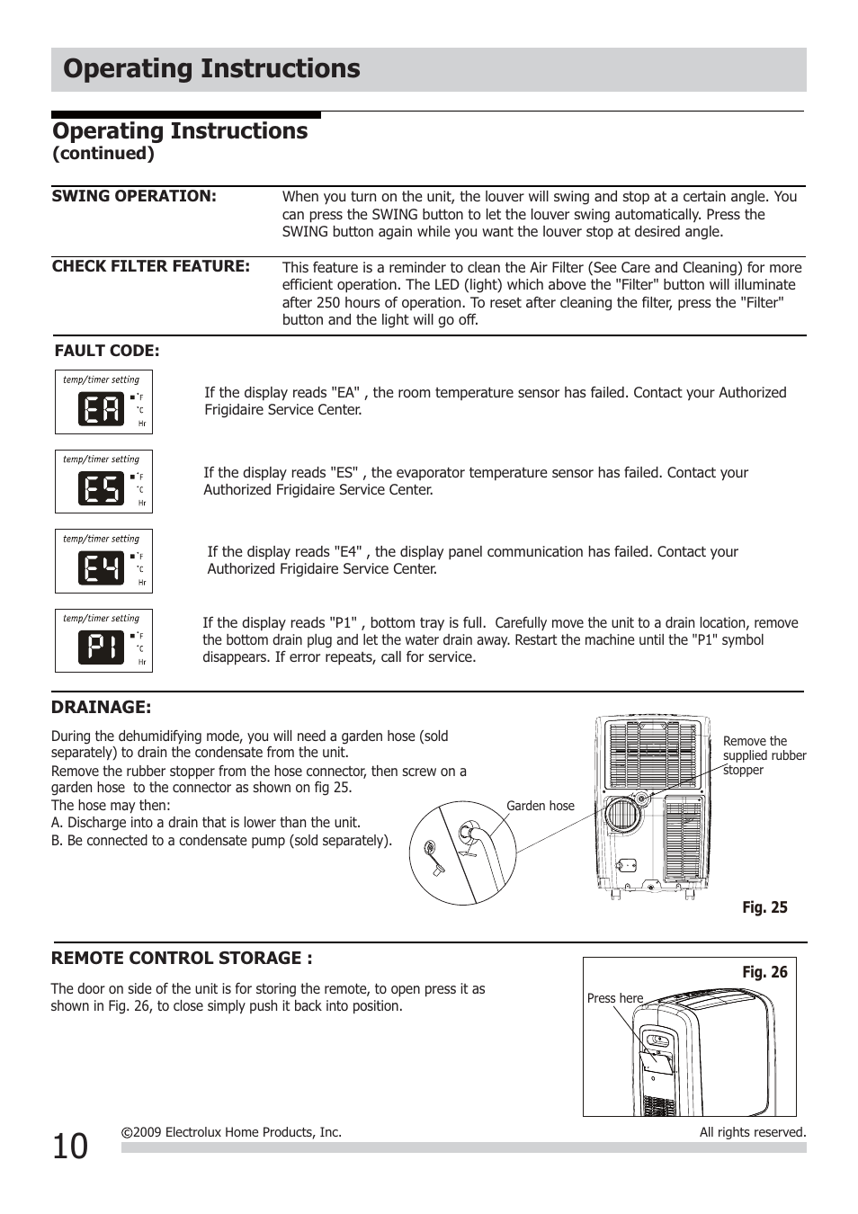 Operating instructions | FRIGIDAIRE FRA12EPT1 User Manual | Page 10 / 13