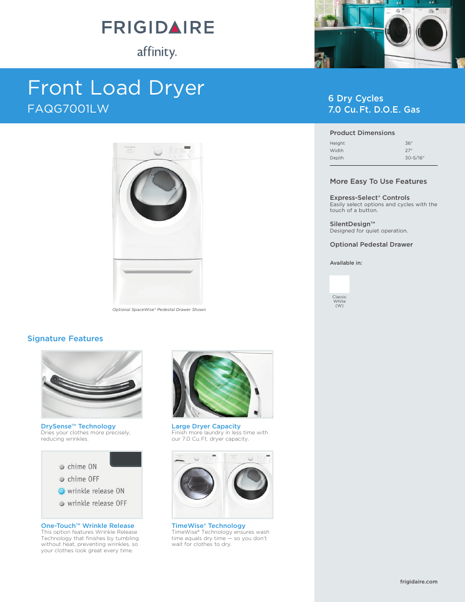 FRIGIDAIRE FAQG7001LW User Manual | 3 pages