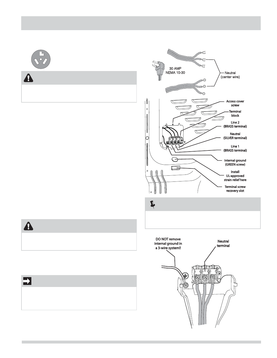 Installation instructions, Electrical connection (non-canada) - 3 wire cord, Important | Warning, Wire receptacle (nema type 10-30r) | FRIGIDAIRE FAQE7001LW User Manual | Page 15 / 48