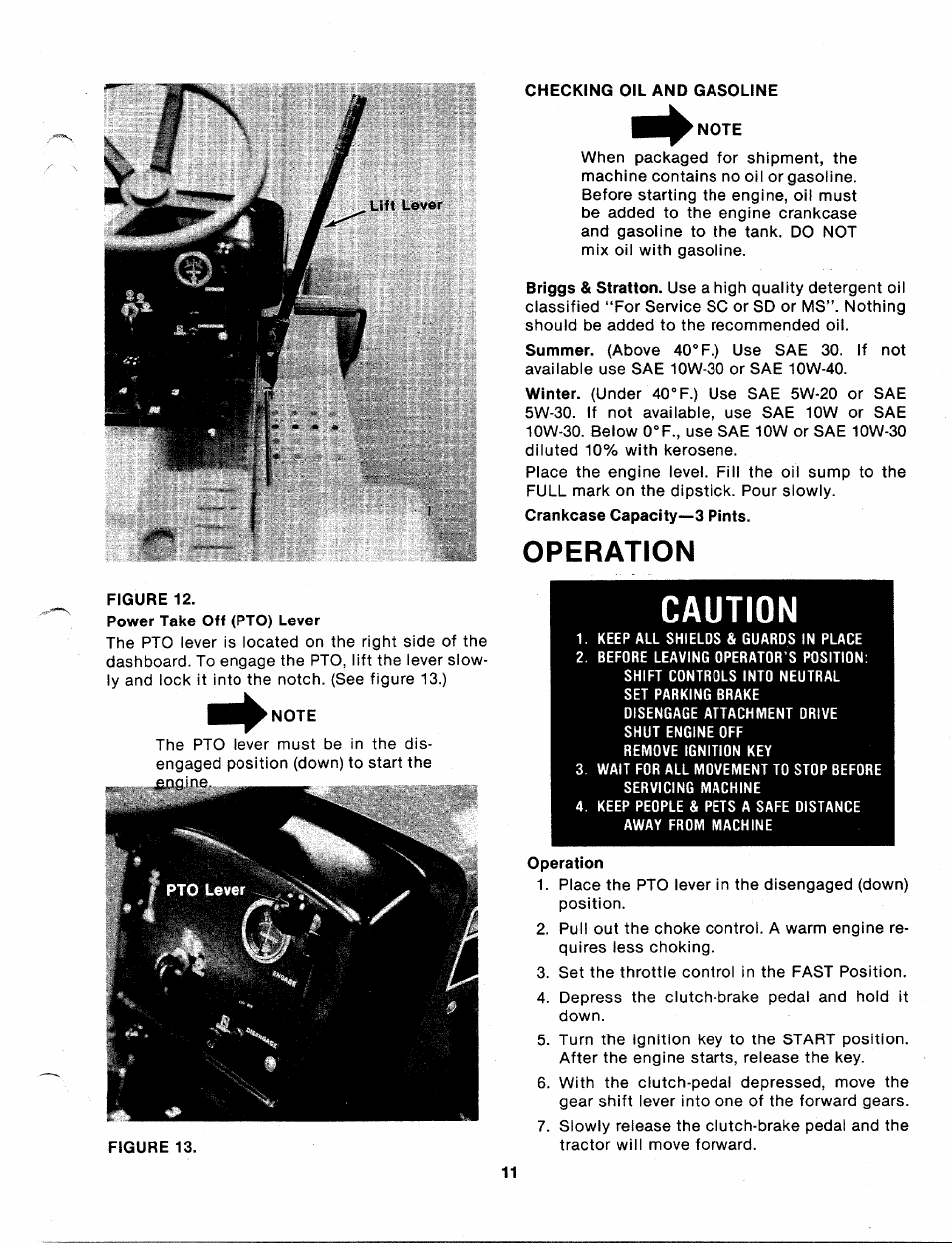 Operation, Caution | Bolens 140-830A User Manual | Page 11 / 38