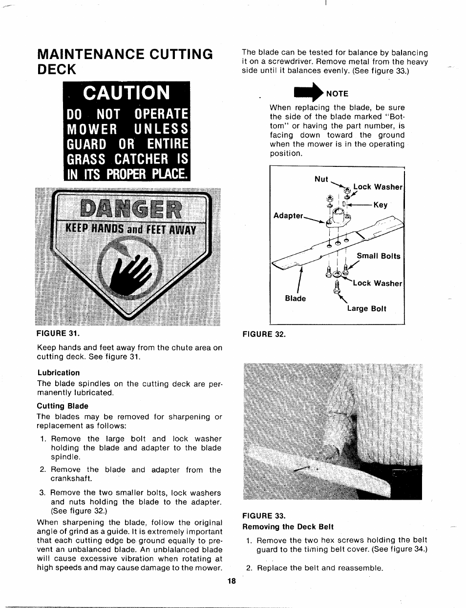 Caution, Maintenance cutting deck | Bolens 140-830A User Manual | Page 18 / 38