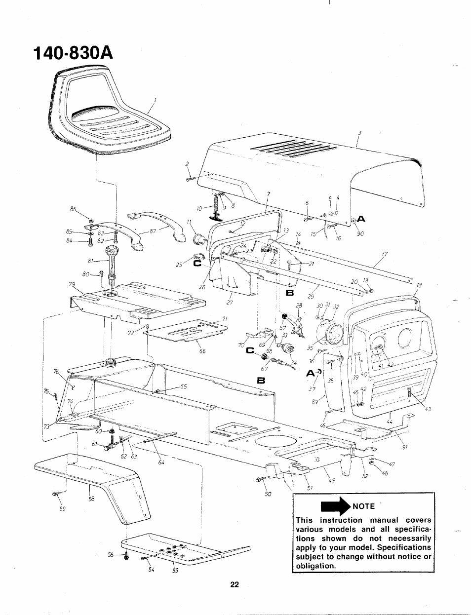 830a | Bolens 140-830A User Manual | Page 22 / 38