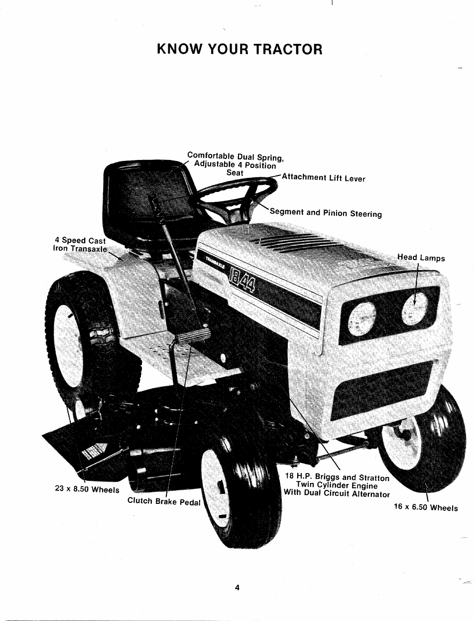 Know your tractor | Bolens 140-830A User Manual | Page 4 / 38