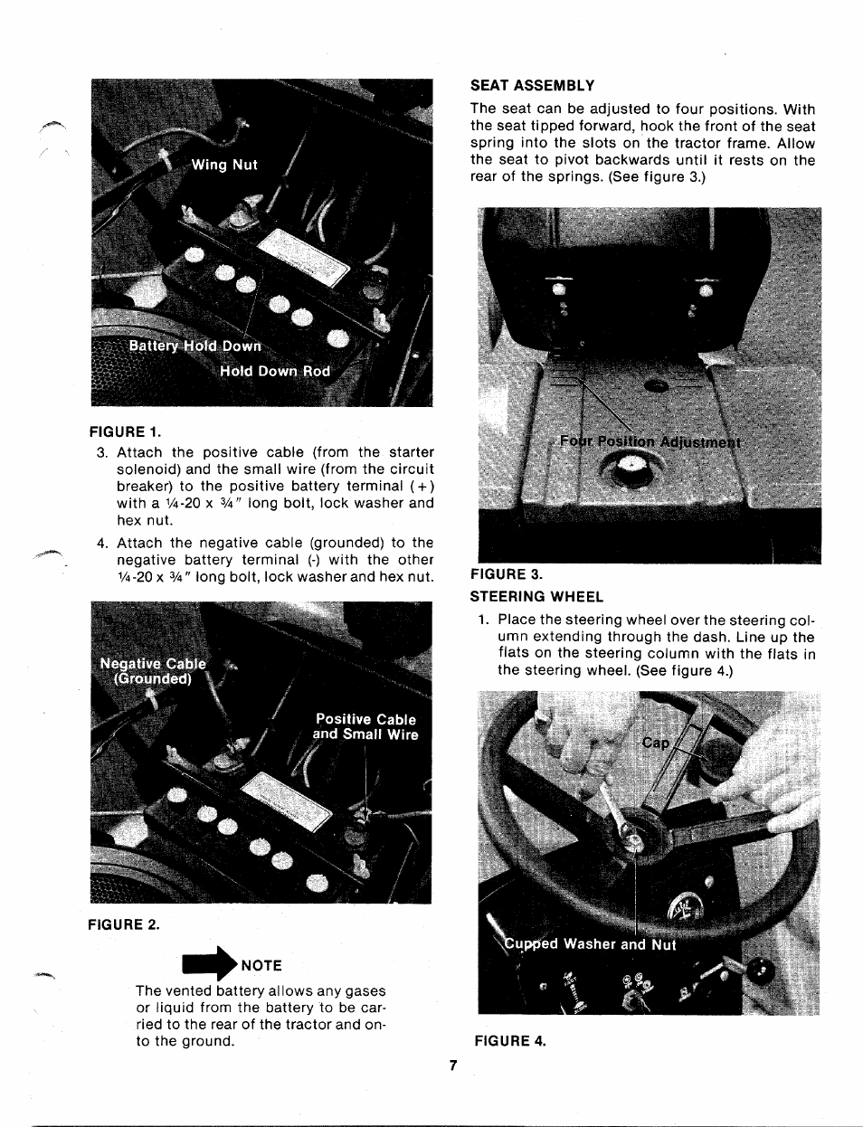 Figure 1, Seat assembly, Four position adjustment figure 3. steering wheel | Bolens 140-830A User Manual | Page 7 / 38