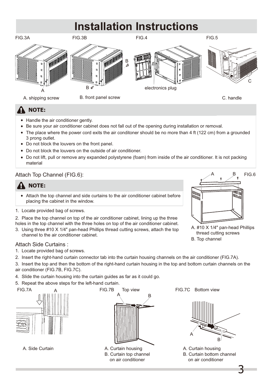 3installation instructions | FRIGIDAIRE FRA064ZU1 User Manual | Page 3 / 6