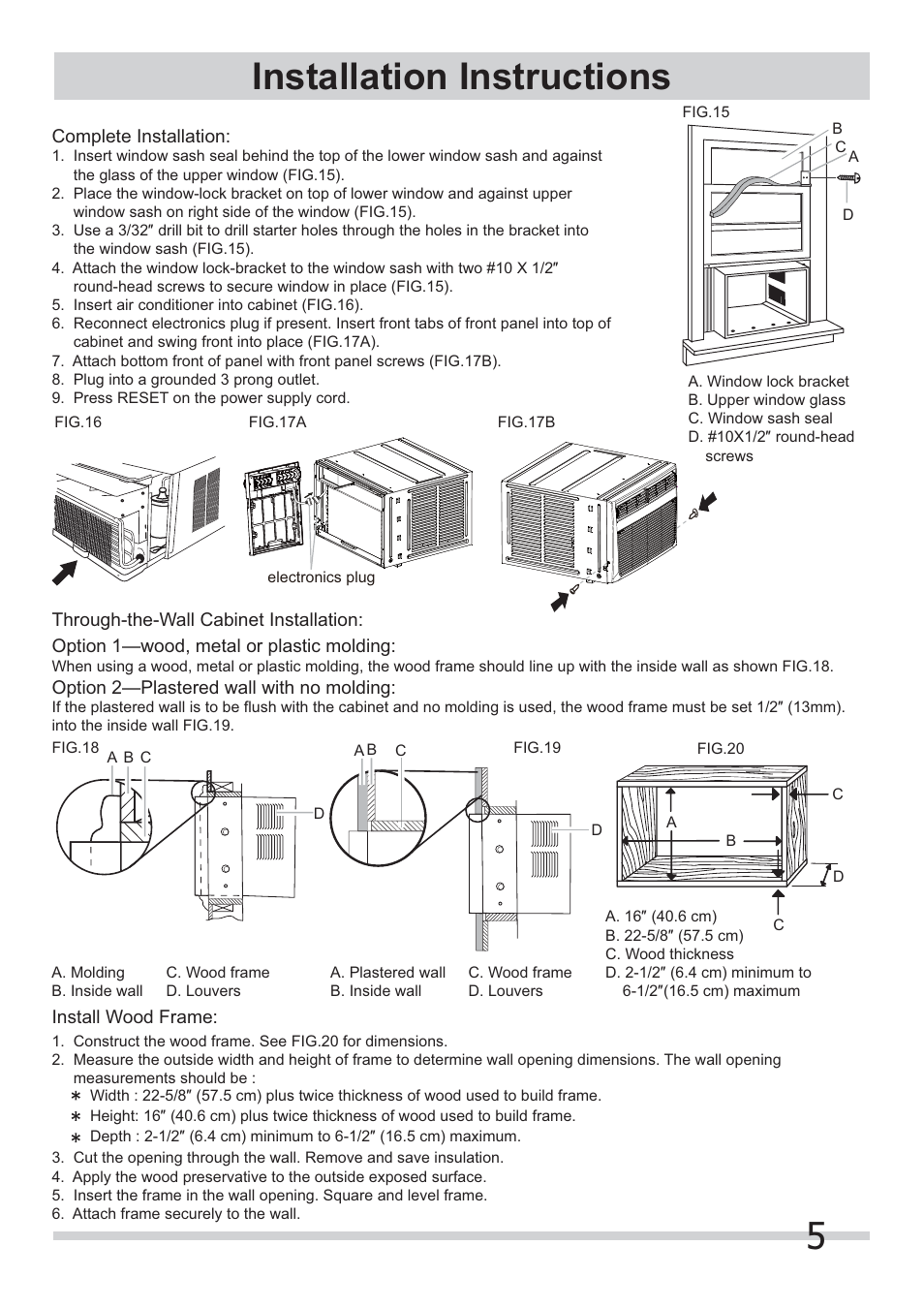 5installation instructions | FRIGIDAIRE FRA064ZU1 User Manual | Page 5 / 6