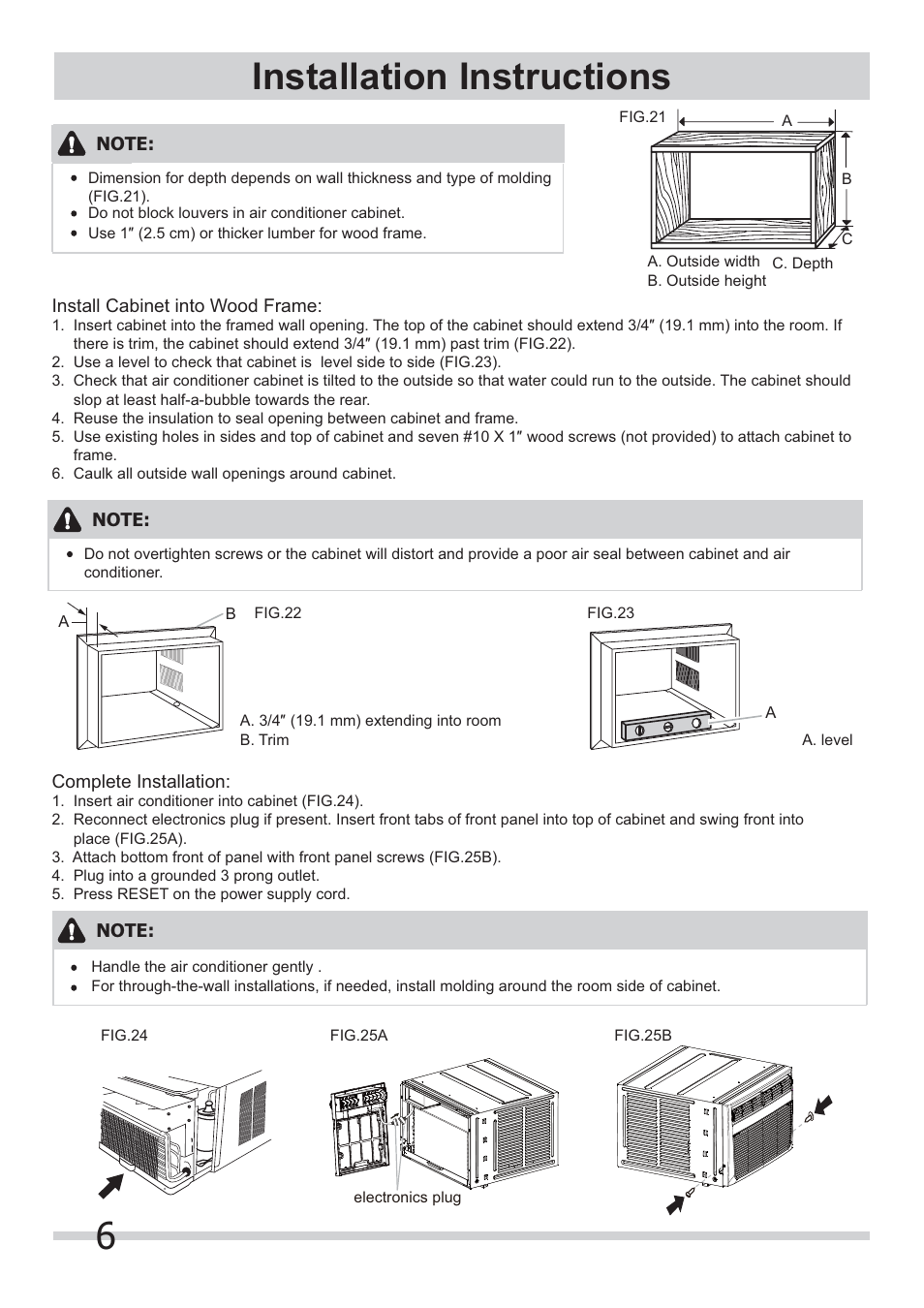 6installation instructions | FRIGIDAIRE FRA064ZU1 User Manual | Page 6 / 6