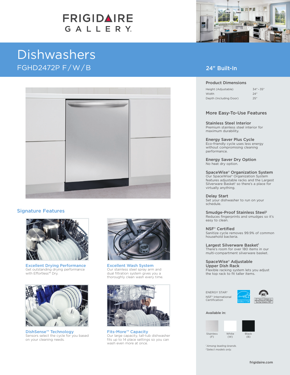 FRIGIDAIRE FGHD2472PW User Manual | 3 pages