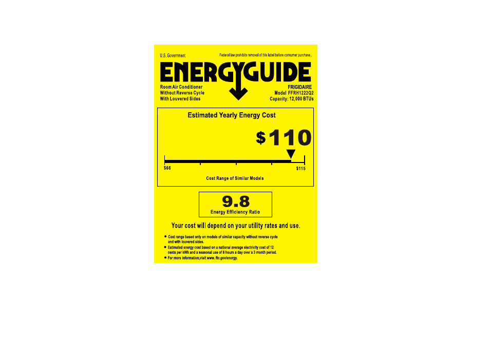 FRIGIDAIRE FFRH1222Q2 User Manual | 1 page
