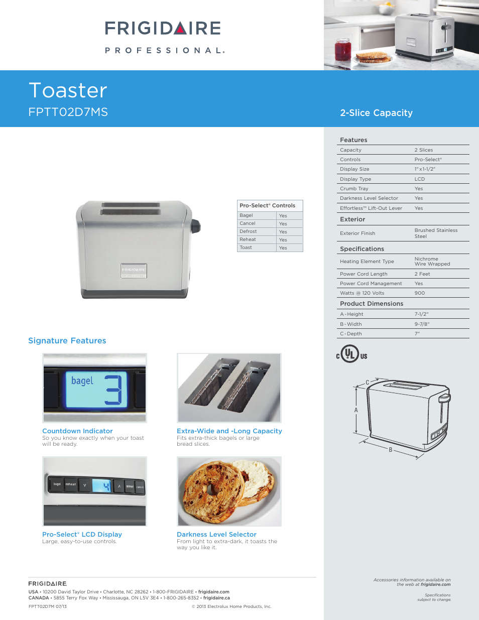 FRIGIDAIRE FPTT02D7MS User Manual | 1 page