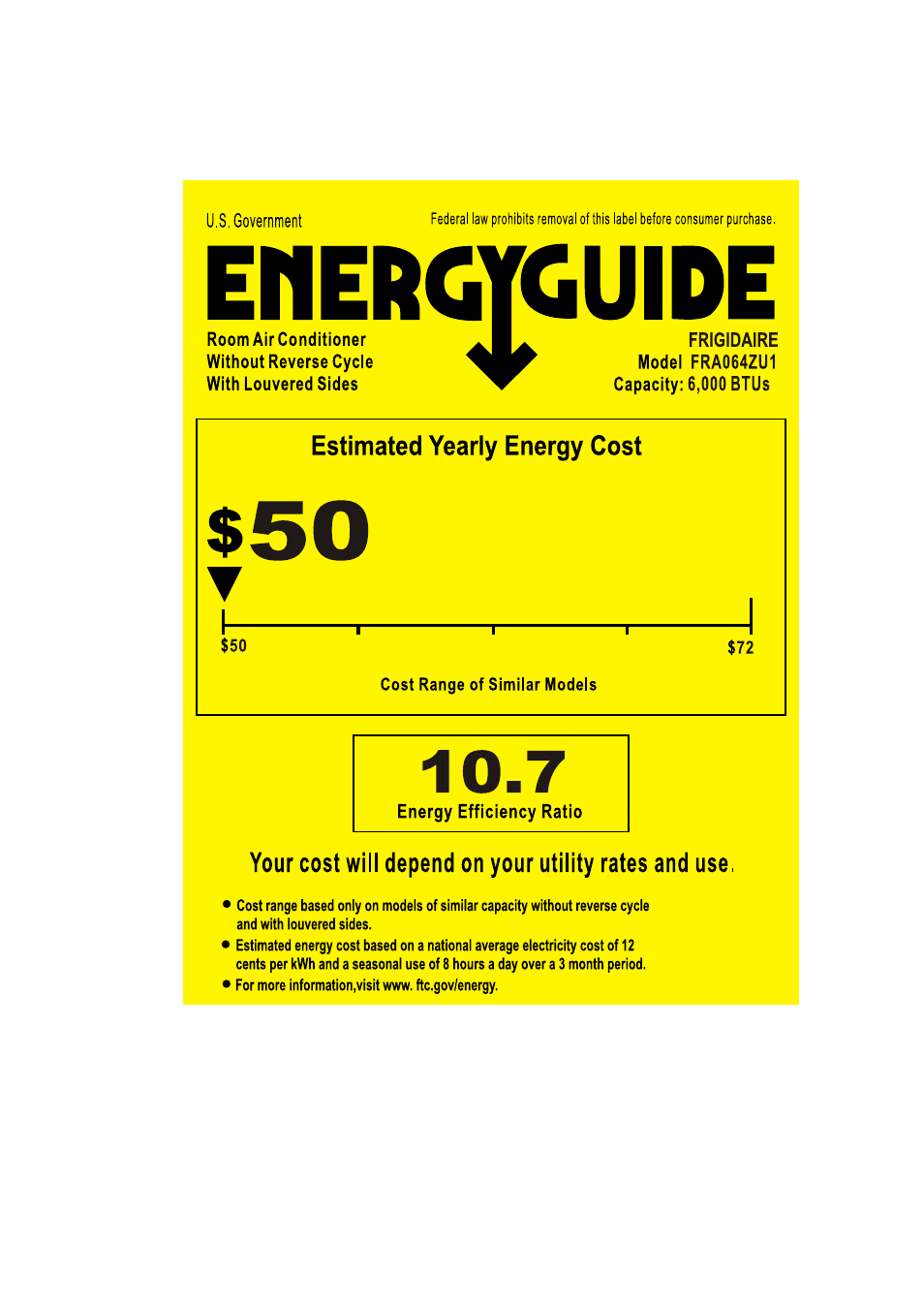 FRIGIDAIRE FRA064ZU1 User Manual | 1 page