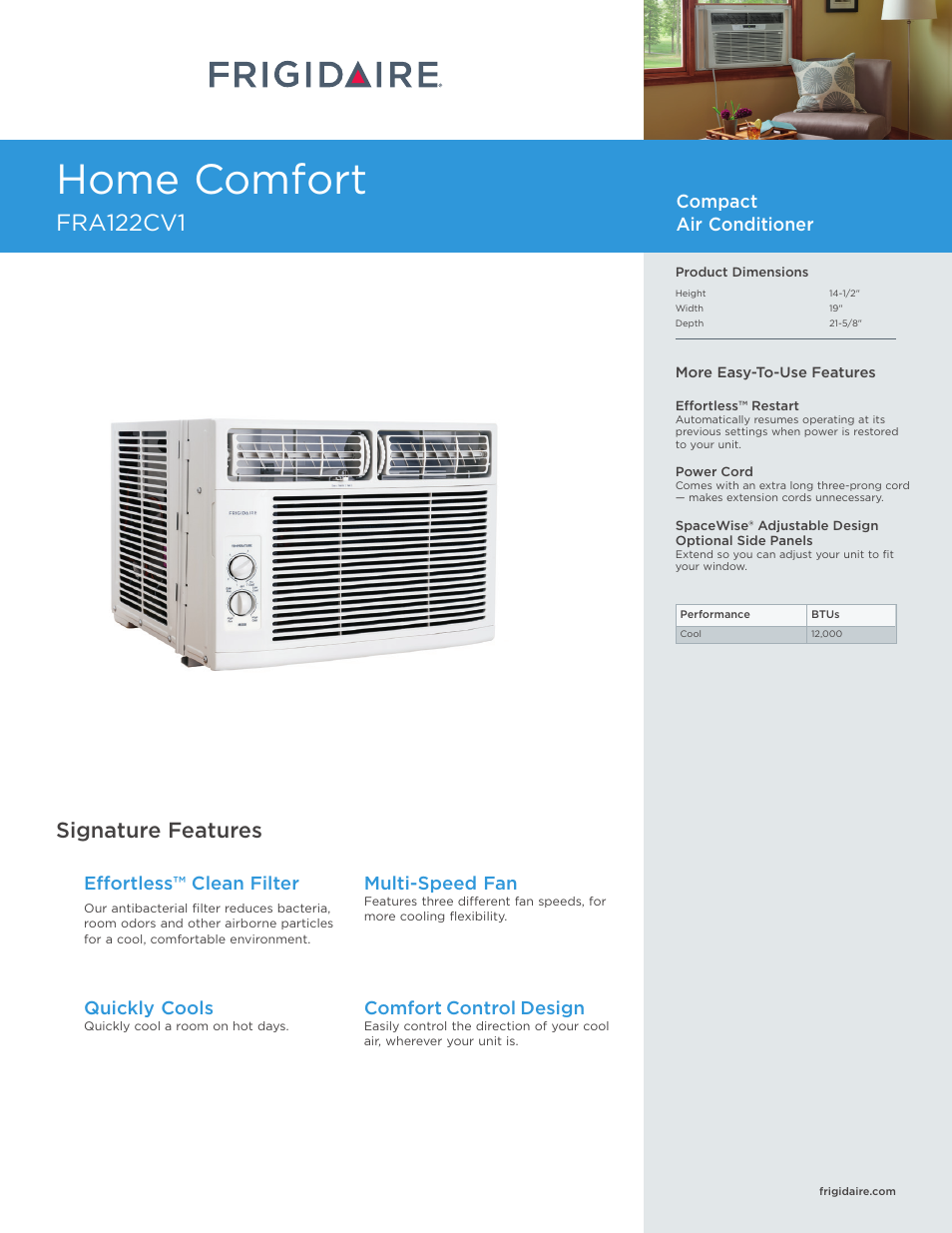 FRIGIDAIRE FRA122CV1 User Manual | 2 pages