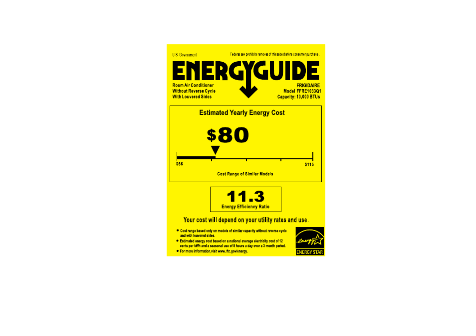 FRIGIDAIRE FFRE1033Q1 User Manual | 1 page