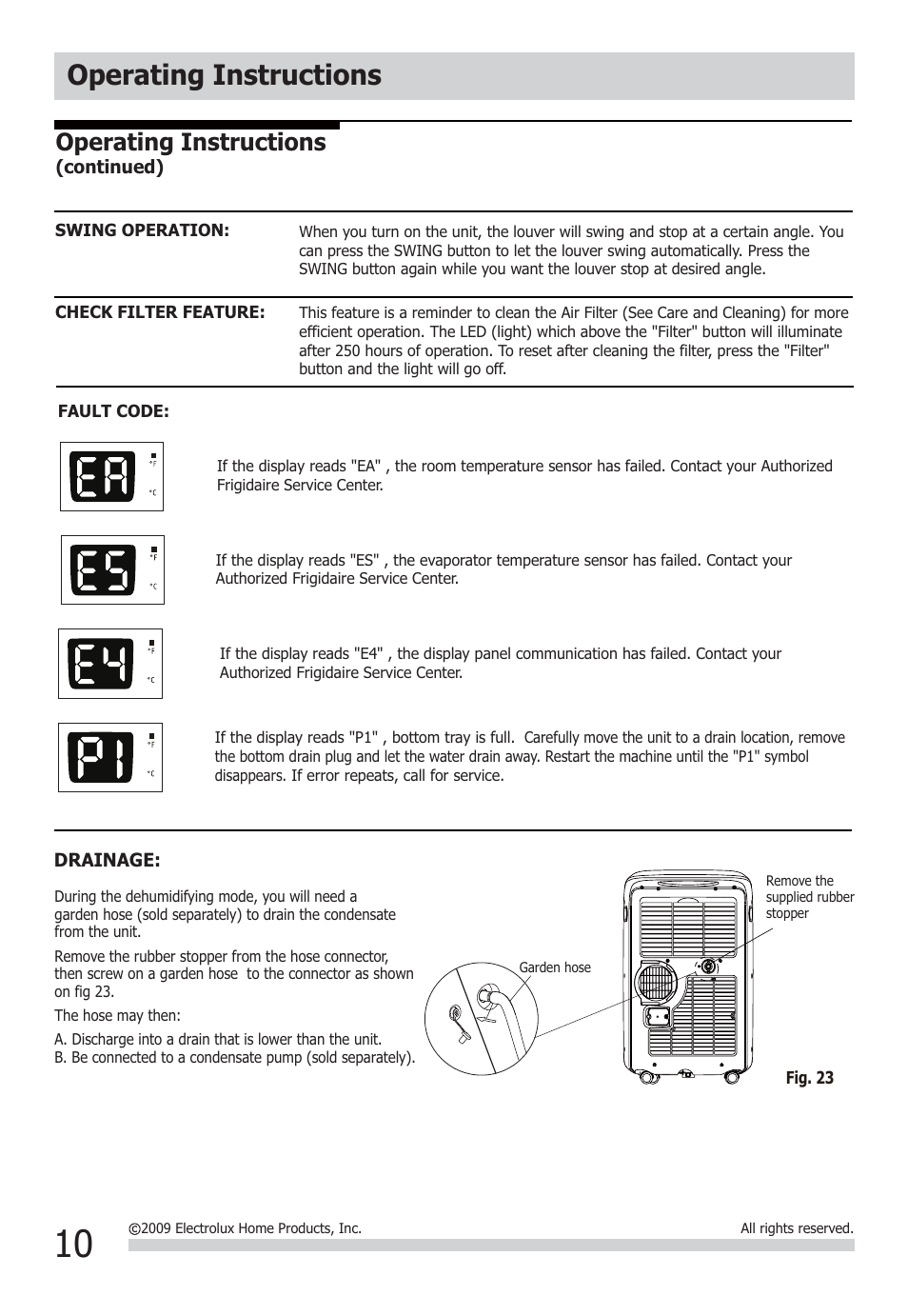 Operating instructions | FRIGIDAIRE FRA073PU1 User Manual | Page 10 / 13