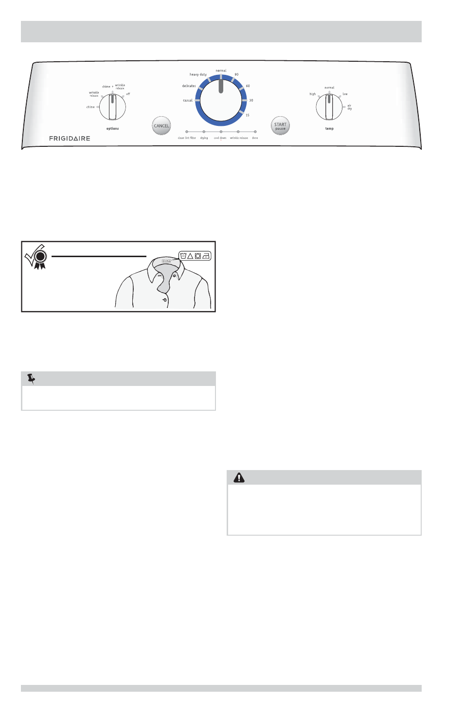 Operating instructions, Cycle selection, Warning | FRIGIDAIRE FFRG1001PW User Manual | Page 8 / 14