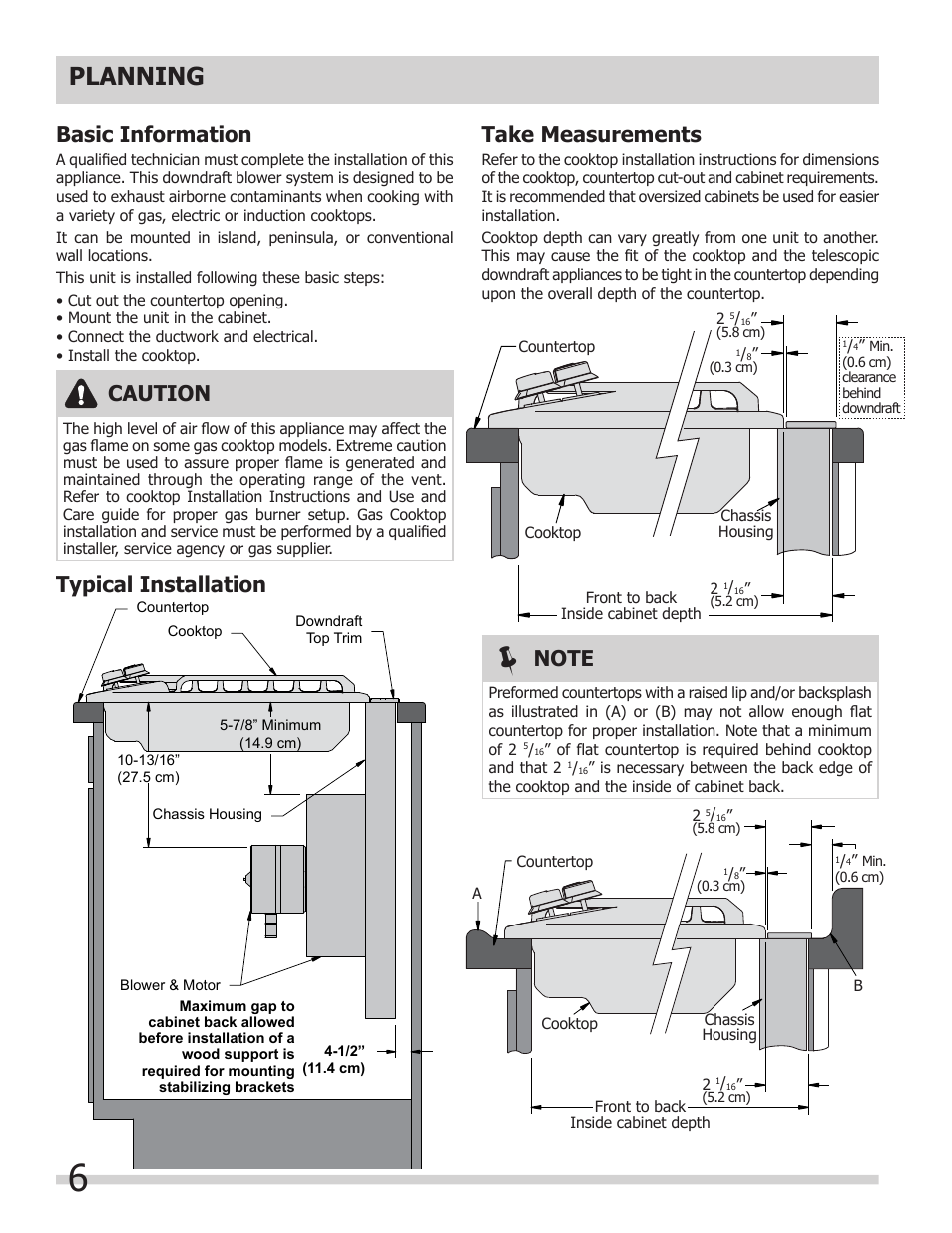Planning, Basic information, Take measurements | Caution, Typical installation | FRIGIDAIRE FH30DD50MS User Manual | Page 6 / 16