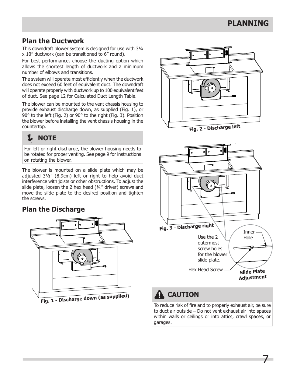 Planning, Plan the ductwork, Plan the discharge | Caution | FRIGIDAIRE FH30DD50MS User Manual | Page 7 / 16