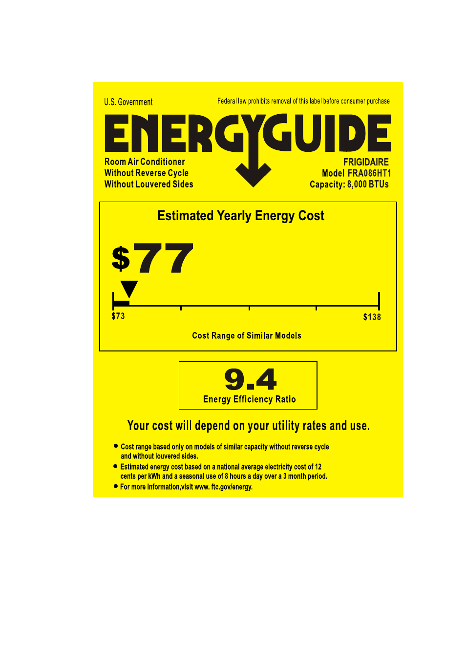 FRIGIDAIRE FRA086HT1 User Manual | 1 page