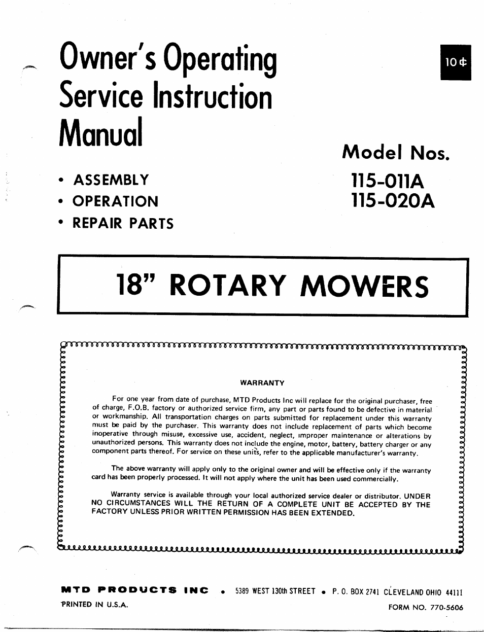 Bolens 115-020A User Manual | 8 pages