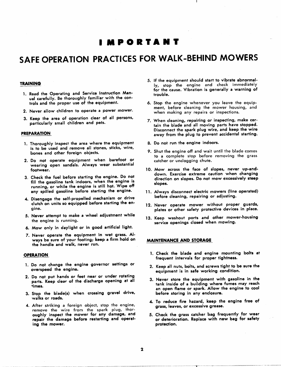 Safe operation practices for walk-behind mowers | Bolens 115-020A User Manual | Page 2 / 8