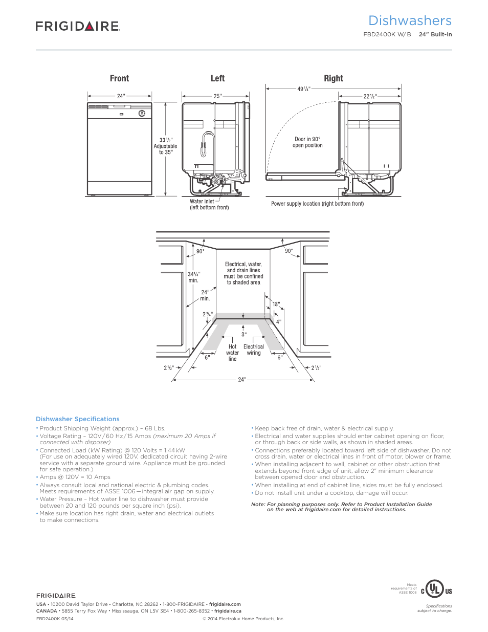 Dishwashers | FRIGIDAIRE FBD2400KQ User Manual | Page 3 / 7