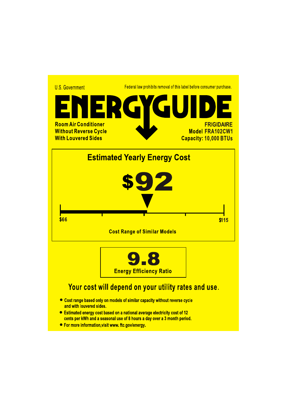 FRIGIDAIRE FRA102CW1 User Manual | 1 page