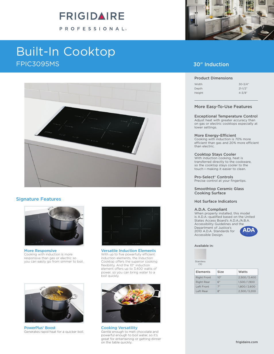 FRIGIDAIRE FPIC3095MS User Manual | 5 pages
