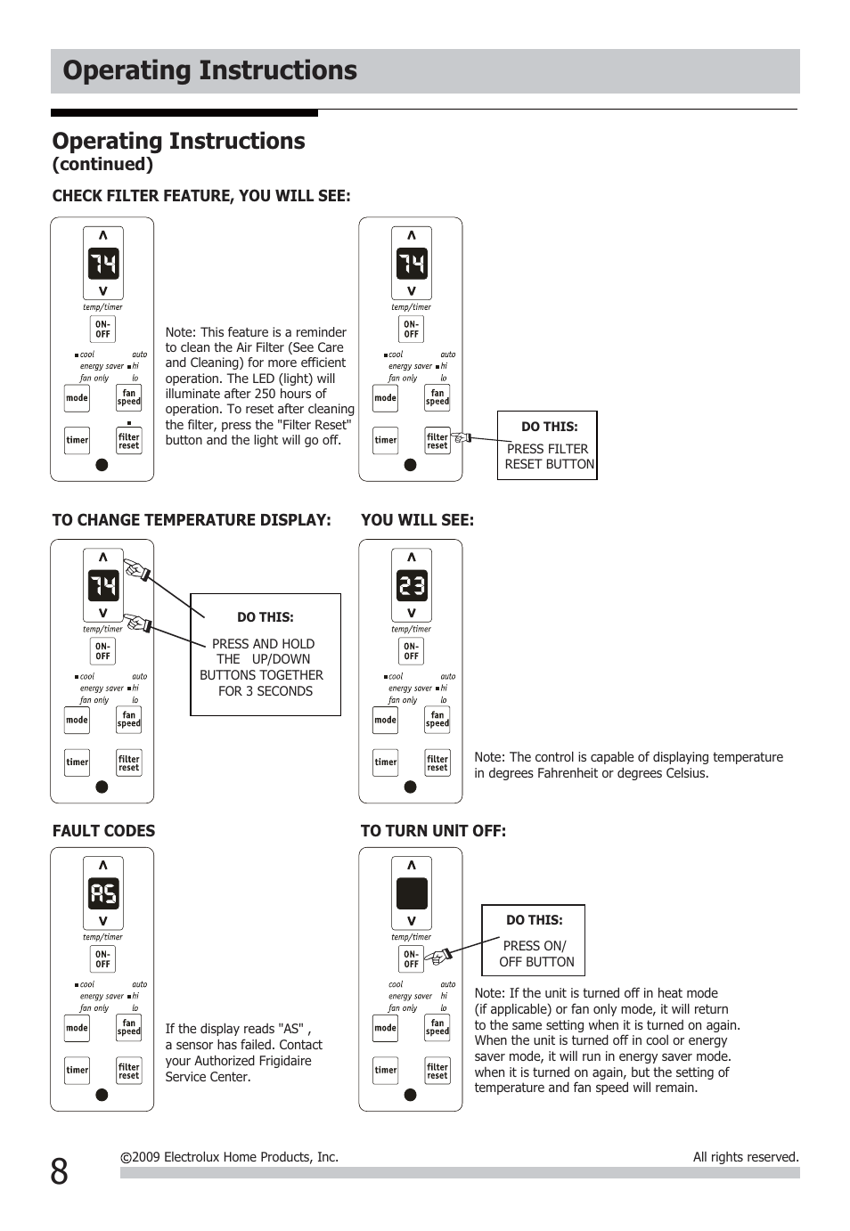 Operating instructions | FRIGIDAIRE FFRE0533Q1 User Manual | Page 8 / 11