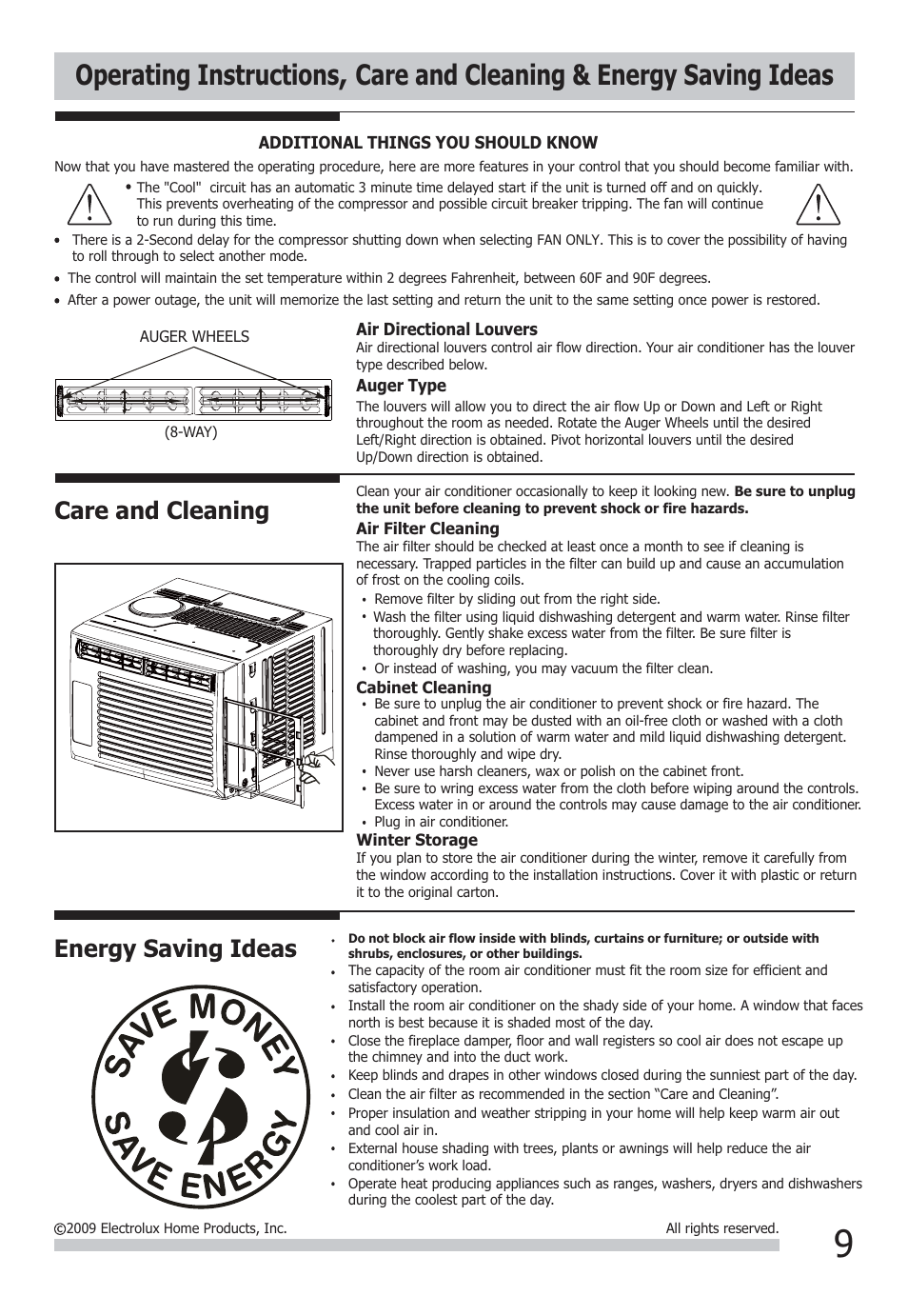 Energy saving ideas, Care and cleaning | FRIGIDAIRE FFRE0533Q1 User Manual | Page 9 / 11