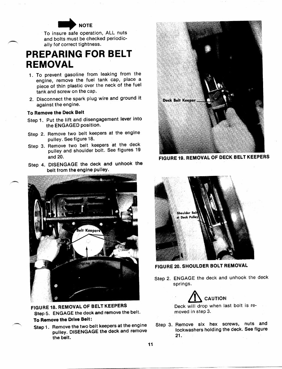 Preparing for belt removal | Bolens 139-402A User Manual | Page 11 / 26