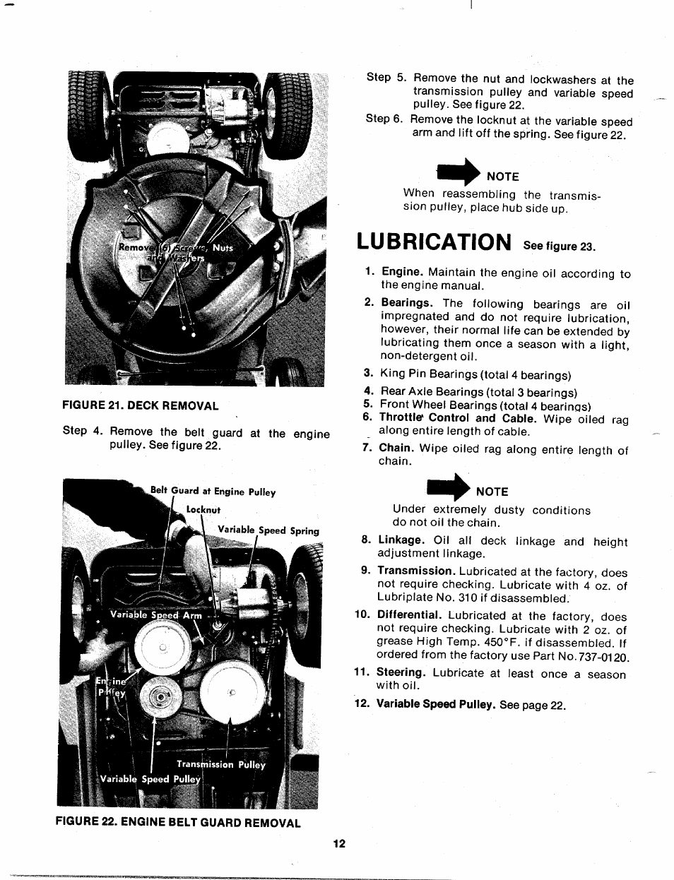 Note, Lubrication se, Lubrication | Bolens 139-402A User Manual | Page 12 / 26