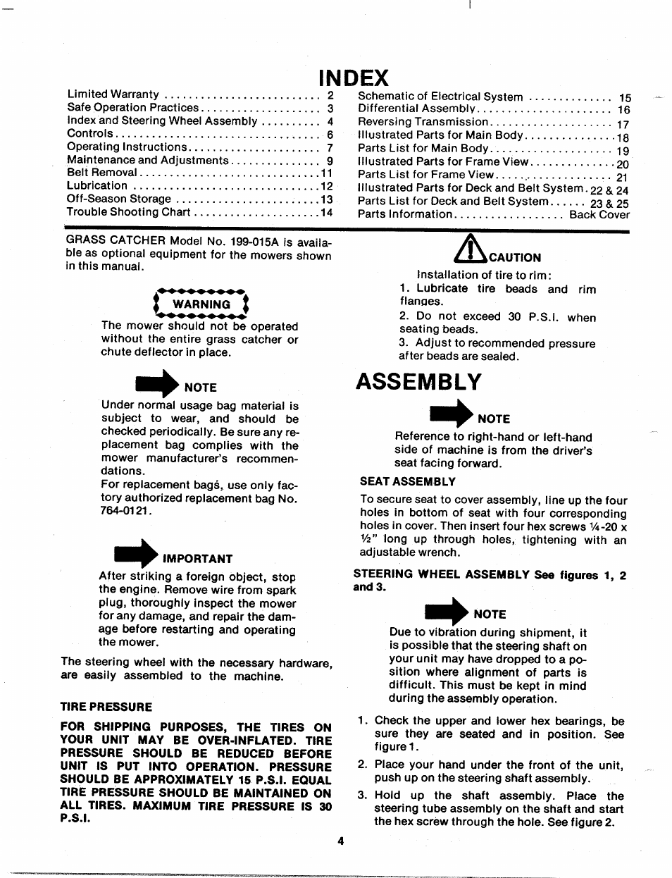Index, Assembly | Bolens 139-402A User Manual | Page 4 / 26