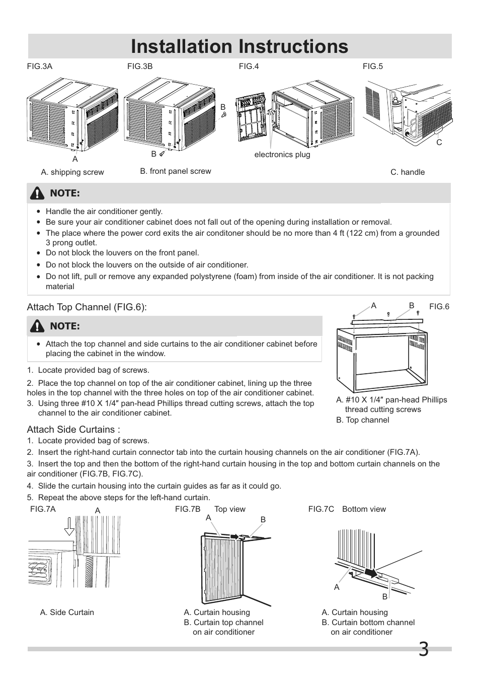 3installation instructions | FRIGIDAIRE FRA08PZU1 User Manual | Page 3 / 6