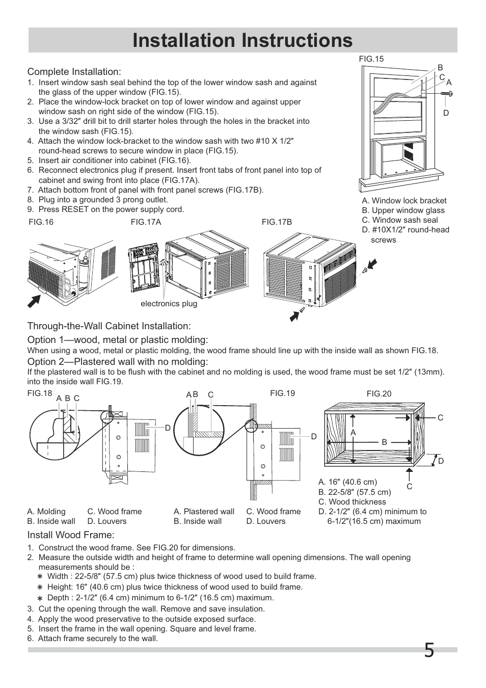 5installation instructions | FRIGIDAIRE FRA08PZU1 User Manual | Page 5 / 6