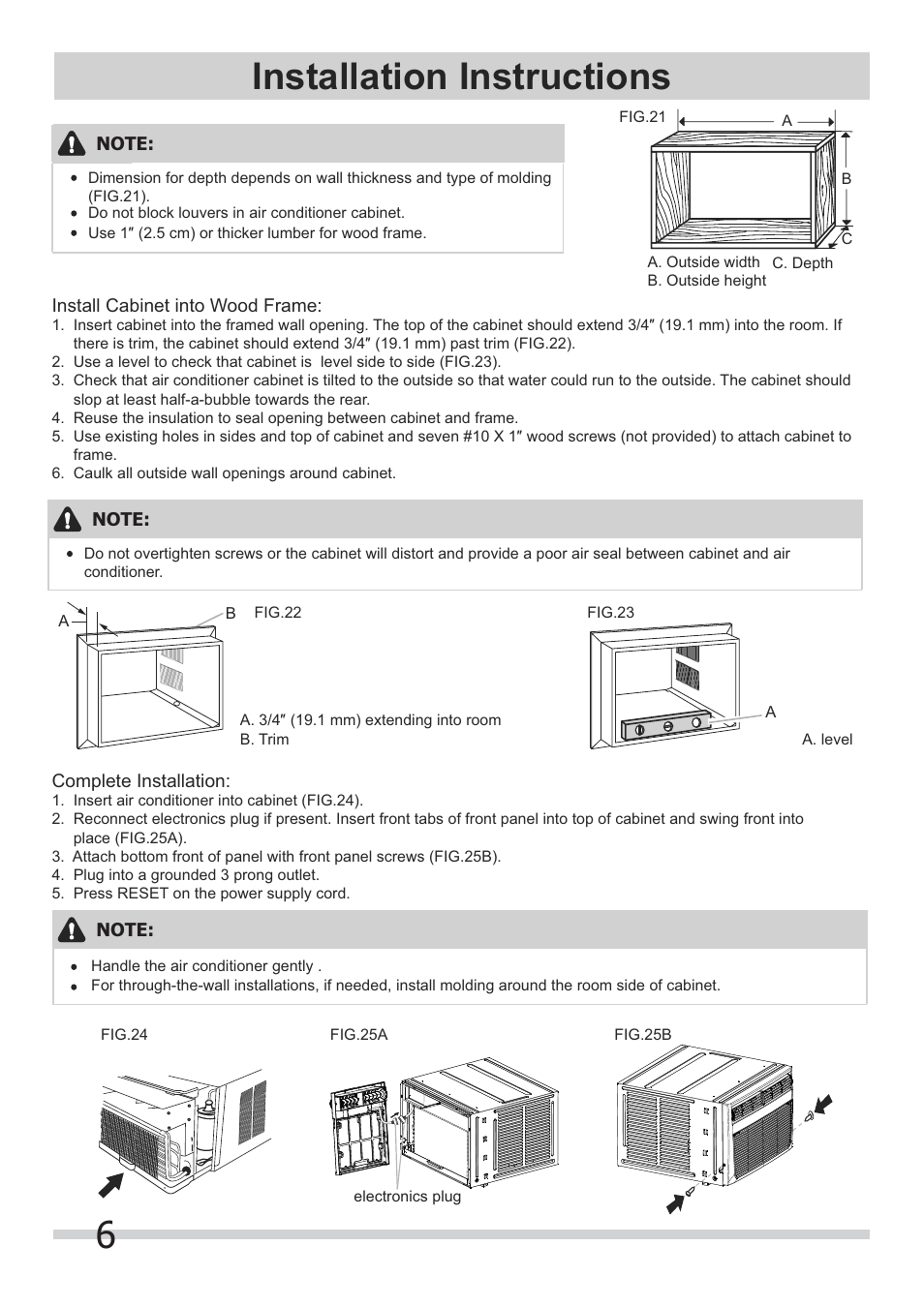 6installation instructions | FRIGIDAIRE FRA08PZU1 User Manual | Page 6 / 6