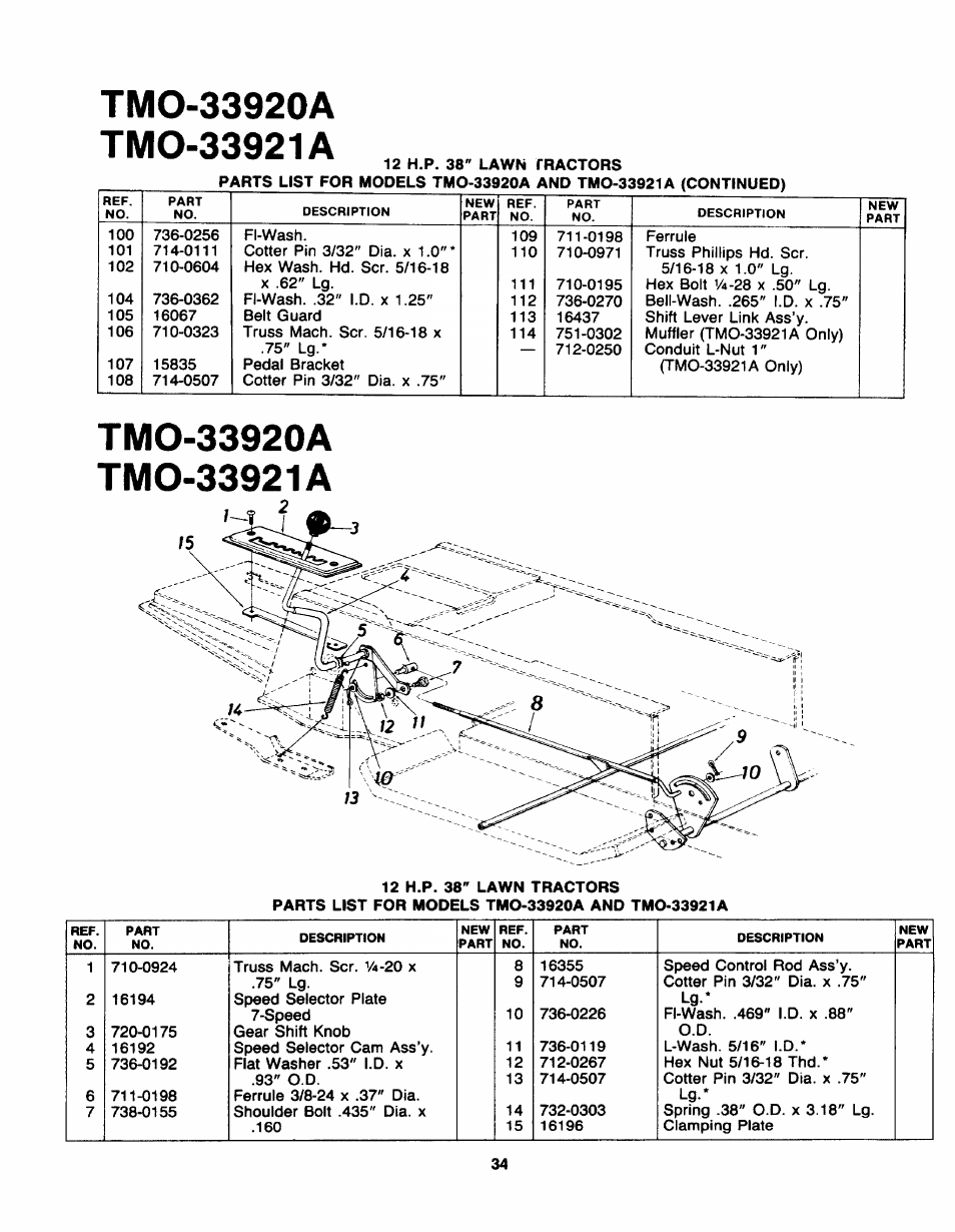 Tmo-33920a, Tmo-33921a | Bolens TMO-33920A User Manual | Page 34 / 39