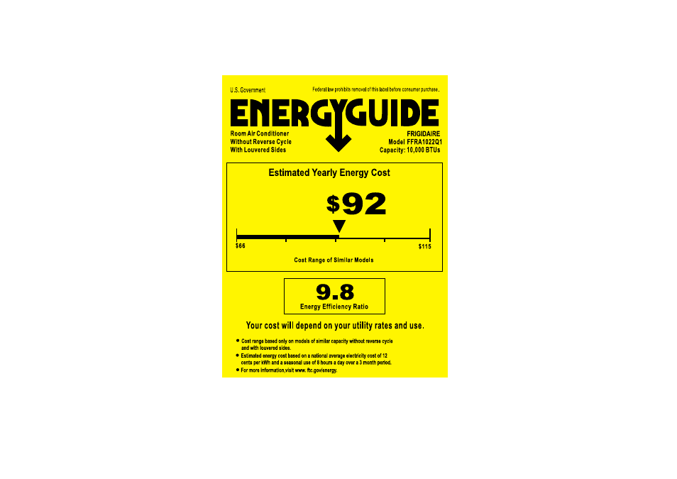 FRIGIDAIRE FFRA1022Q1 User Manual | 1 page