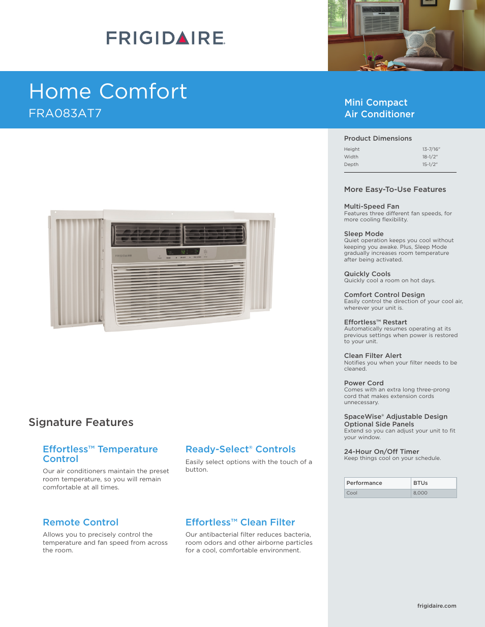 FRIGIDAIRE FRA083AT7 User Manual | 2 pages