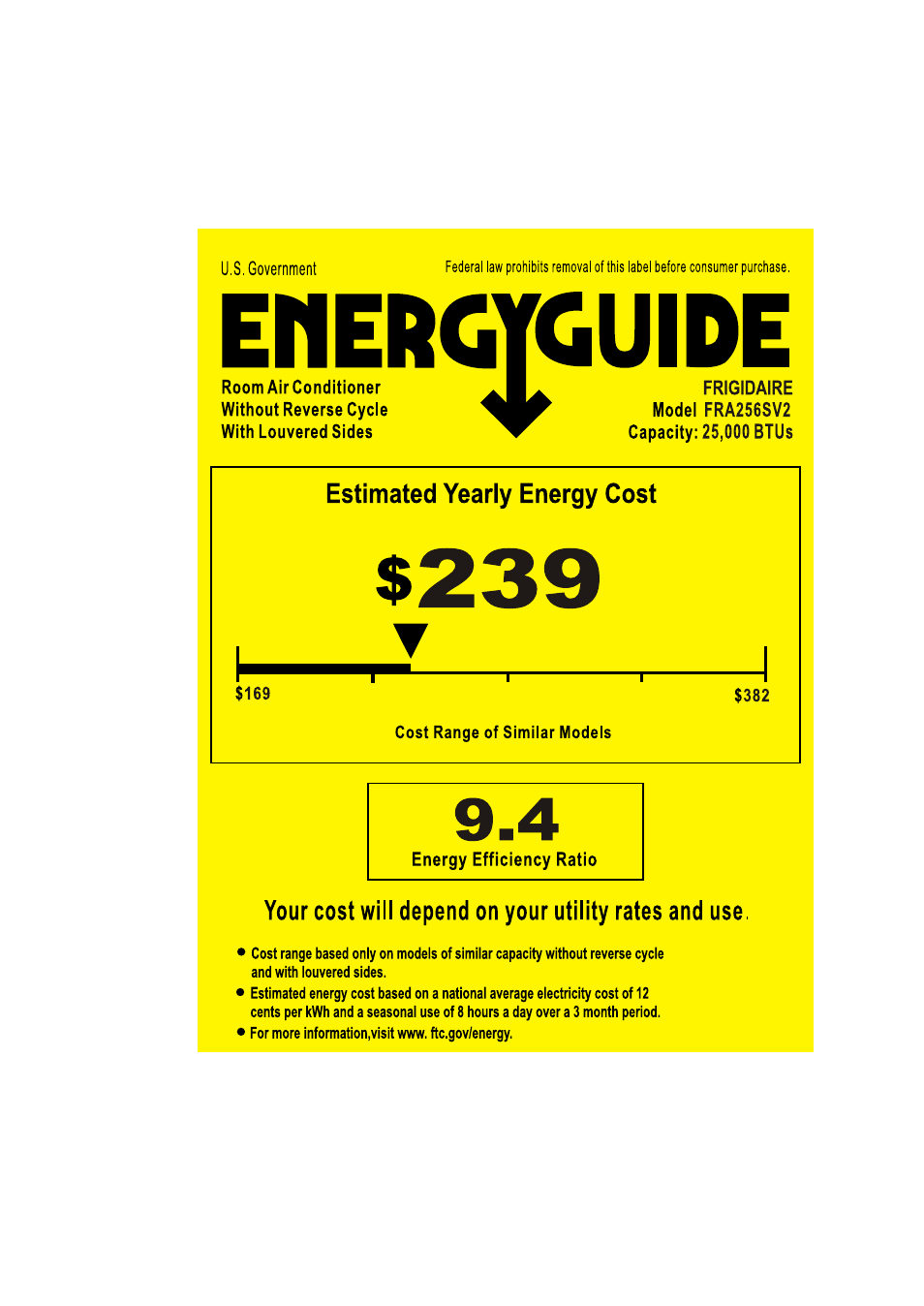 FRIGIDAIRE FRA256SV2 User Manual | 1 page